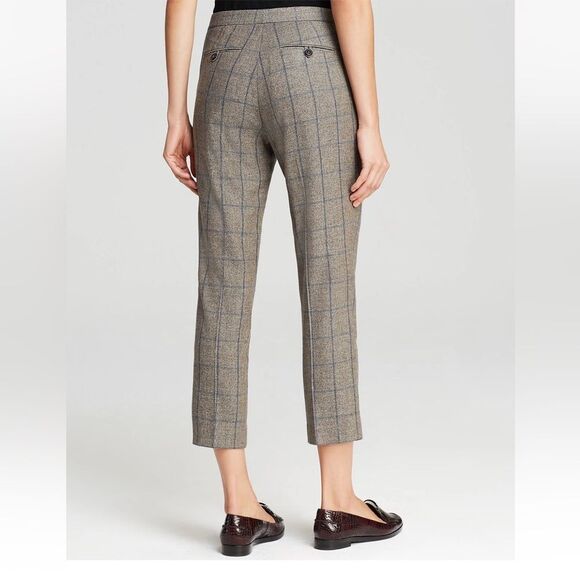 $285 Theory Cropped Wool Blend Windowpane Check Pants Size 12 - Picture 3 of 15